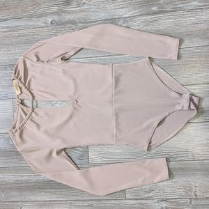 5/$25 NSTYLE Rose Pink Deep-V Long Sleeve Bodysuit Size S